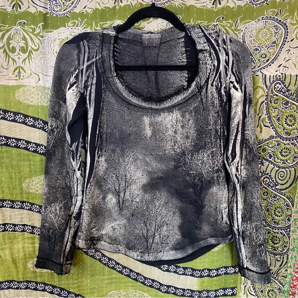 Rare Y2K Isabel de Pedro Black Distressed Trees Print Top/ Skirt Set Size 6/8 - Picture 2 of 16